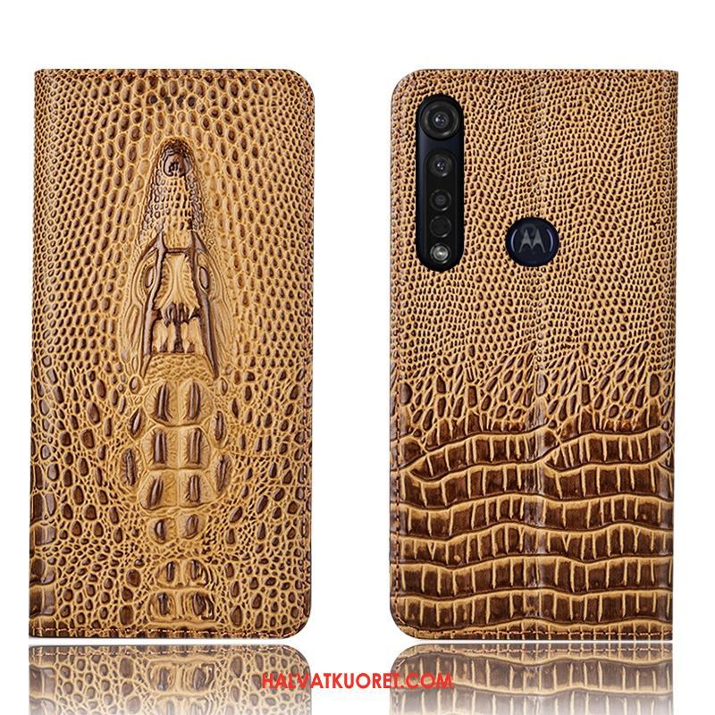 Moto G8 Plus Kuoret Aito Nahka Suojaus Krokotiili, Moto G8 Plus Kuori Murtumaton Sininen