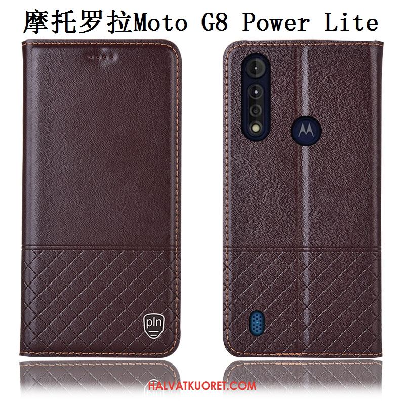 Moto G8 Power Lite Kuoret Aito Nahka Murtumaton, Moto G8 Power Lite Kuori Kotelo Puhelimen