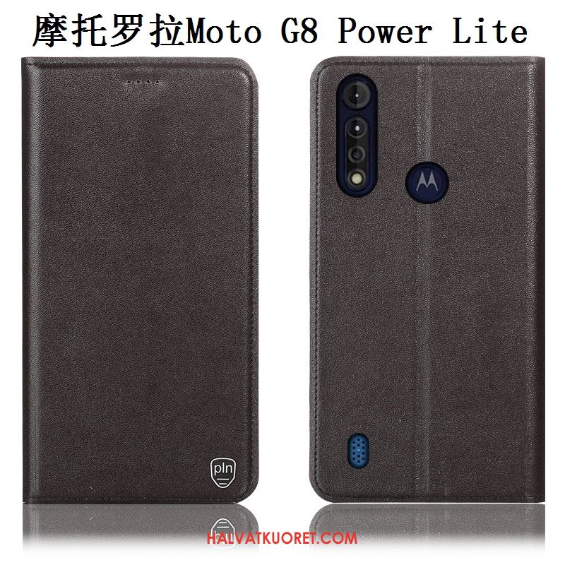 Moto G8 Power Lite Kuoret Aito Nahka Puhelimen Keltainen, Moto G8 Power Lite Kuori Kotelo Murtumaton