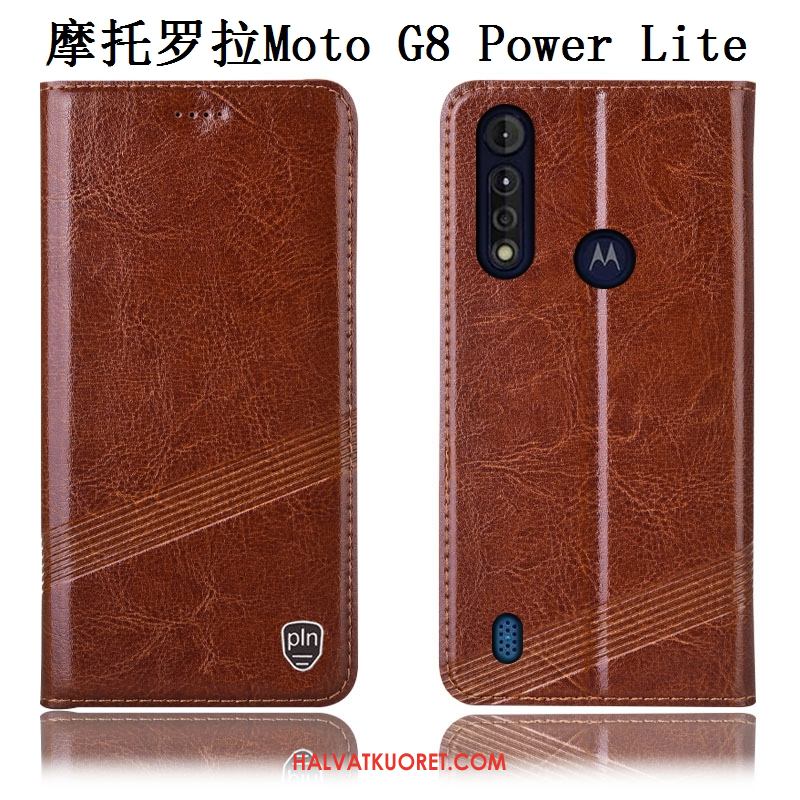 Moto G8 Power Lite Kuoret Puhelimen Aito Nahka Suojaus, Moto G8 Power Lite Kuori Murtumaton Kukkakuvio