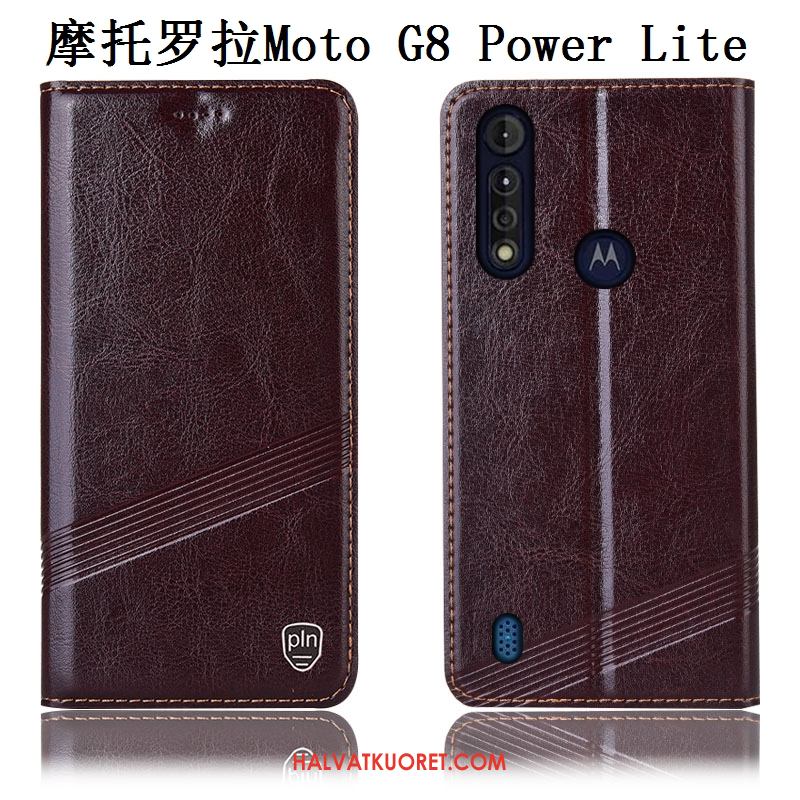 Moto G8 Power Lite Kuoret Puhelimen Aito Nahka Suojaus, Moto G8 Power Lite Kuori Murtumaton Kukkakuvio