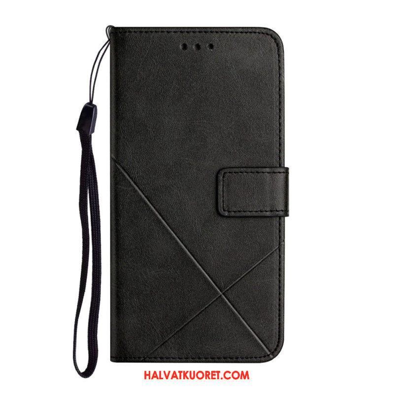 Nahkakotelo Samsung Galaxy A14 / A14 5G Suojaketju Kuori Strappy Geometric Leather Style