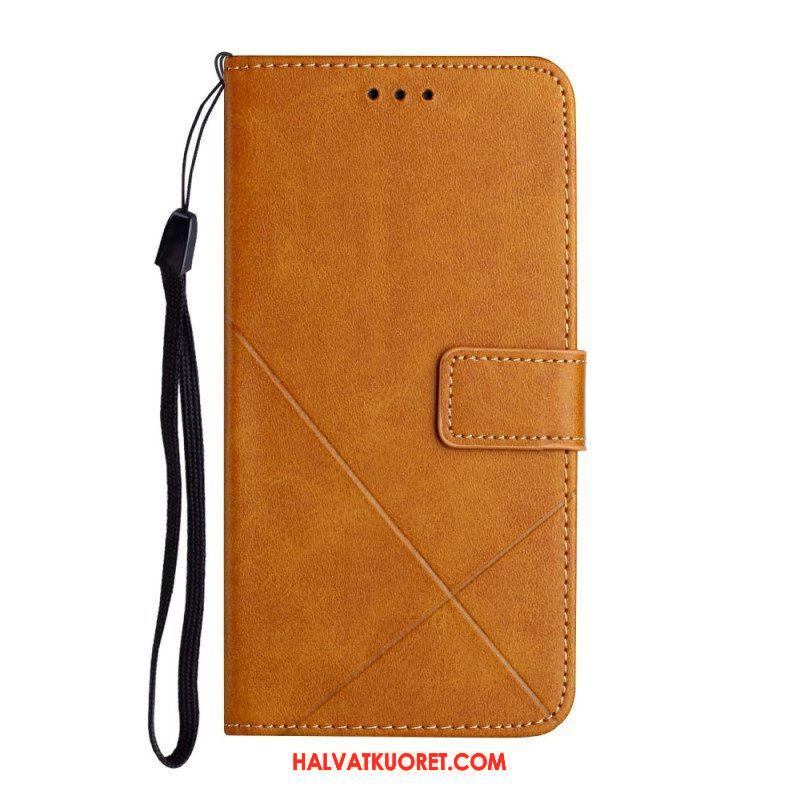 Nahkakotelo Samsung Galaxy A14 / A14 5G Suojaketju Kuori Strappy Geometric Leather Style