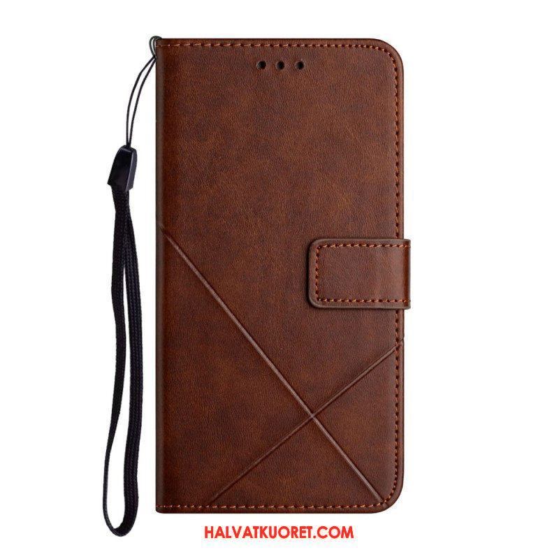 Nahkakotelo Samsung Galaxy A14 / A14 5G Suojaketju Kuori Strappy Geometric Leather Style