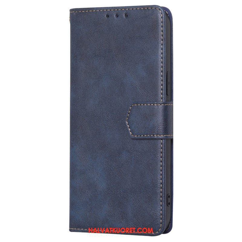 Nahkakotelo Samsung Galaxy M13 Vintage Keinonahka Ja Tikkaukset
