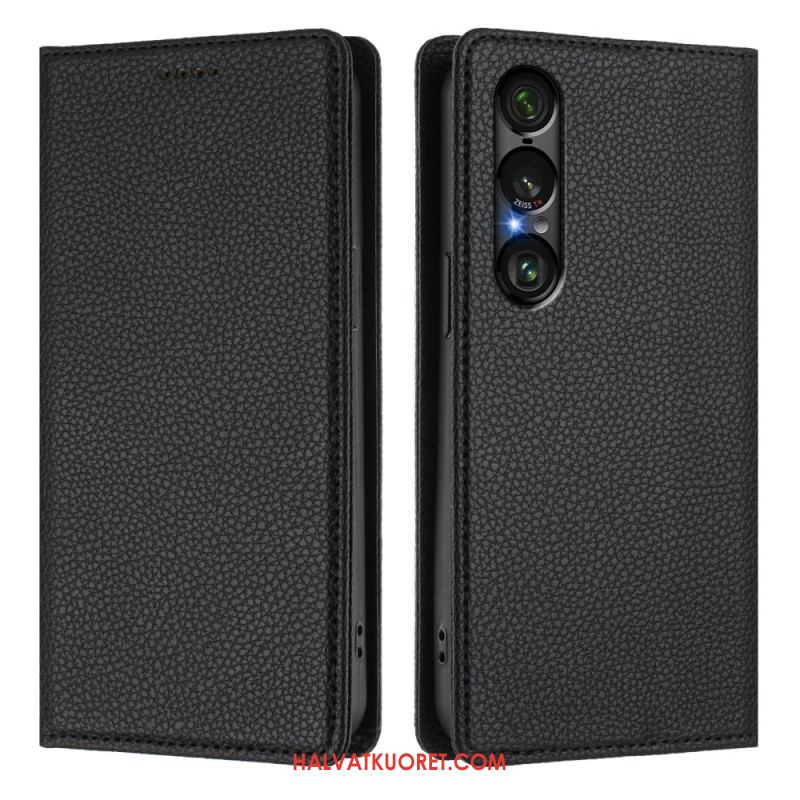 Nahkakotelo Sony Xperia 1 Vii Rfid-suojattu Litsikuvioinen Nahkakuvio Suojakuori