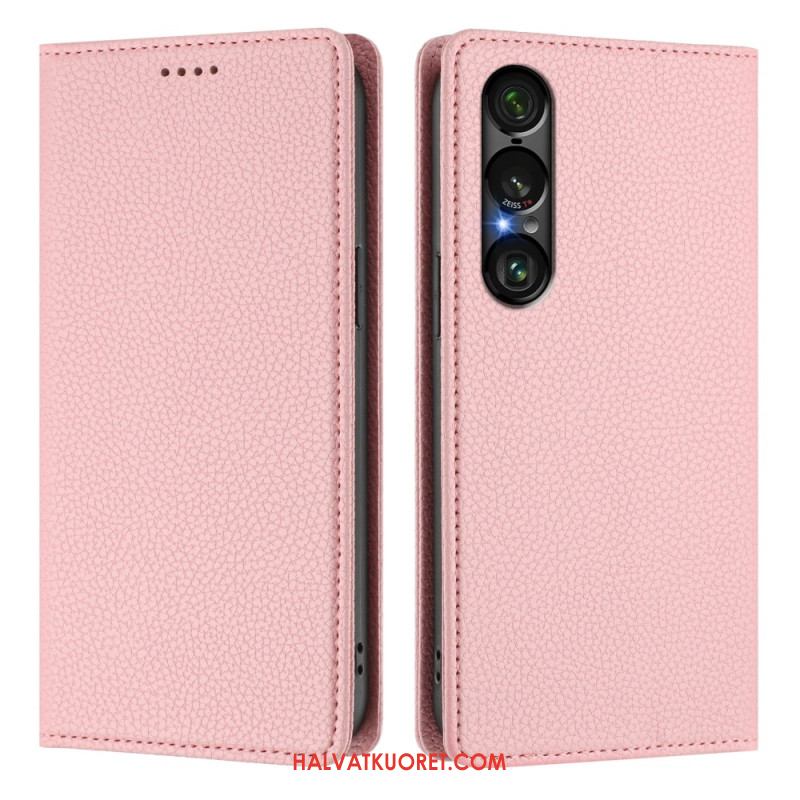 Nahkakotelo Sony Xperia 1 Vii Rfid-suojattu Litsikuvioinen Nahkakuvio Suojakuori