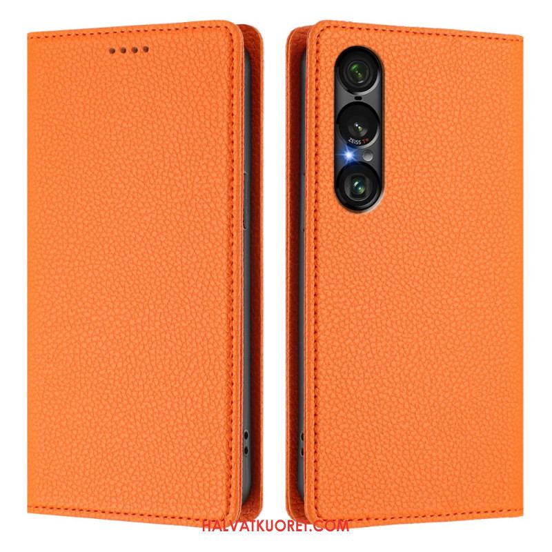 Nahkakotelo Sony Xperia 1 Vii Rfid-suojattu Litsikuvioinen Nahkakuvio Suojakuori