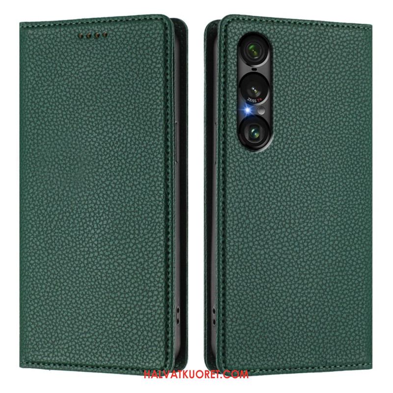 Nahkakotelo Sony Xperia 1 Vii Rfid-suojattu Litsikuvioinen Nahkakuvio Suojakuori