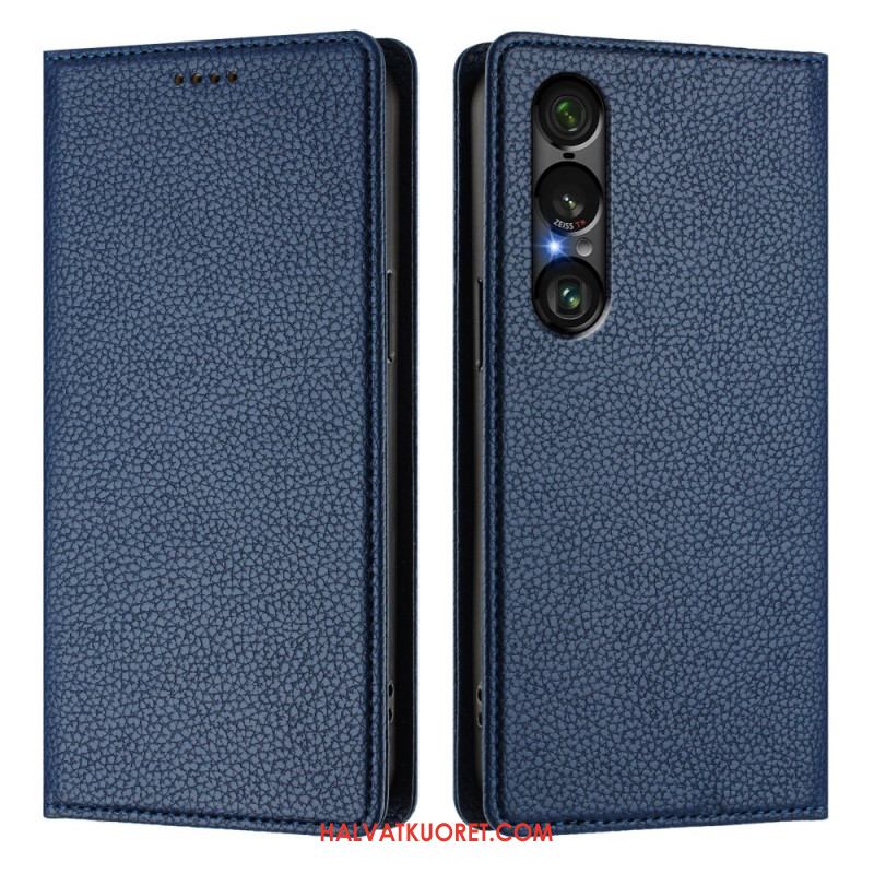 Nahkakotelo Sony Xperia 1 Vii Rfid-suojattu Litsikuvioinen Nahkakuvio Suojakuori