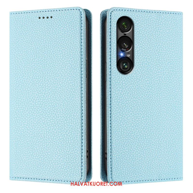 Nahkakotelo Sony Xperia 1 Vii Rfid-suojattu Litsikuvioinen Nahkakuvio Suojakuori