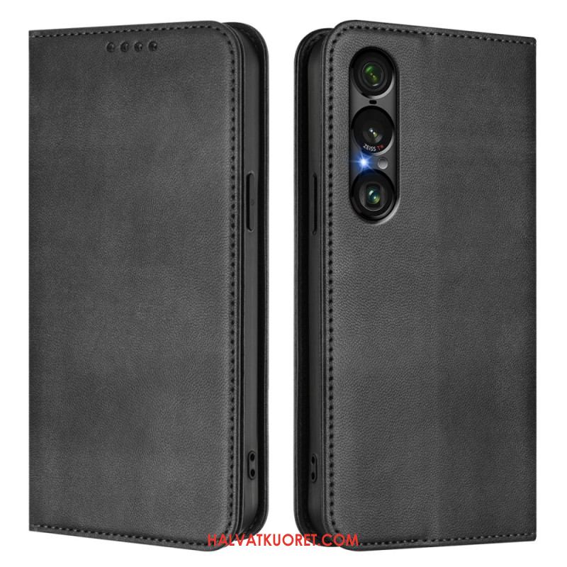 Nahkakotelo Sony Xperia 1 Vii Rfid-suojattu Retrokuvio Suojakuori