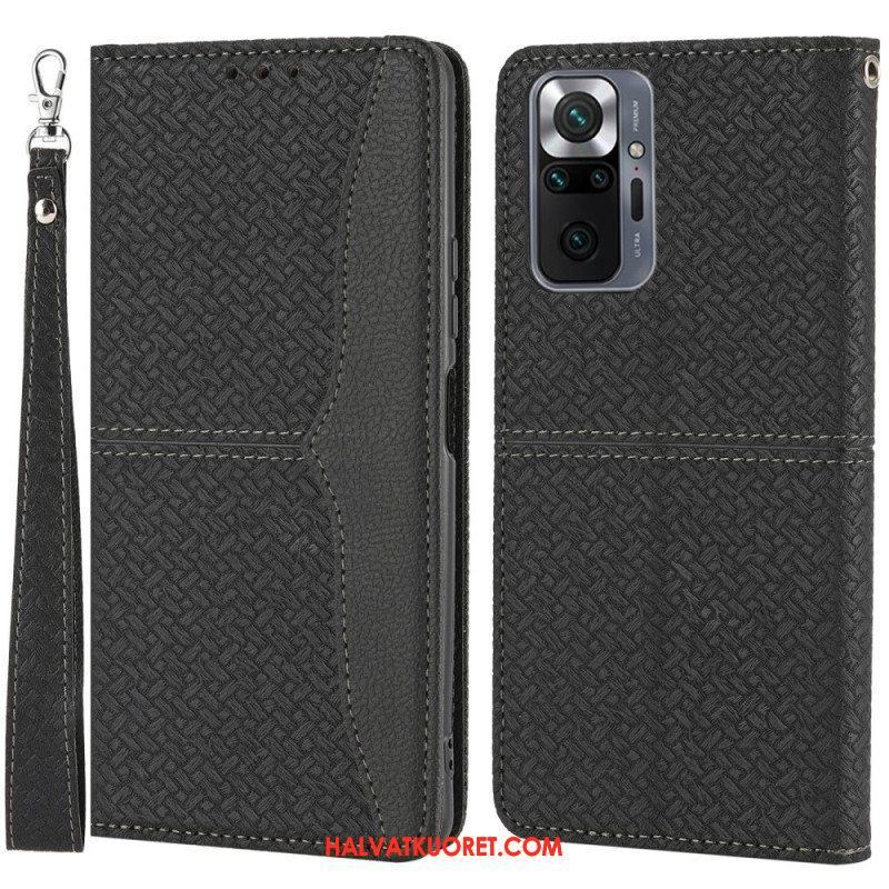 Nahkakotelo Xiaomi Redmi Note 10 Pro Suojaketju Kuori Strappy Woven Leather Style