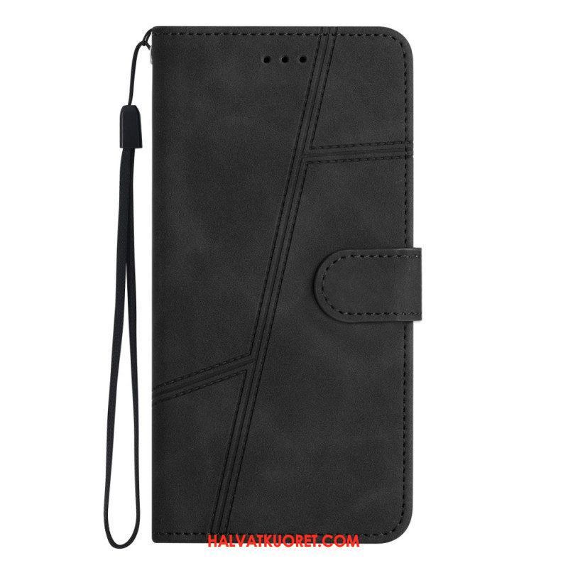 Nahkakotelo Xiaomi Redmi Note 12 5G Suojaketju Kuori Strappy Geometric Leather Style