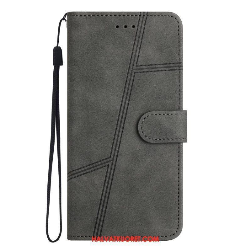 Nahkakotelo Xiaomi Redmi Note 12 5G Suojaketju Kuori Strappy Geometric Leather Style