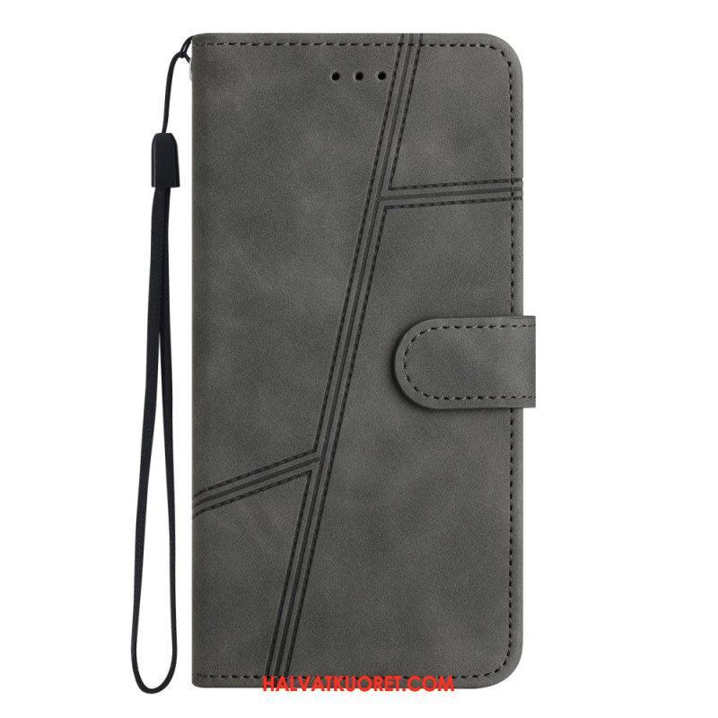 Nahkakotelo Xiaomi Redmi Note 12 5G Suojaketju Kuori Strappy Geometric Leather Style