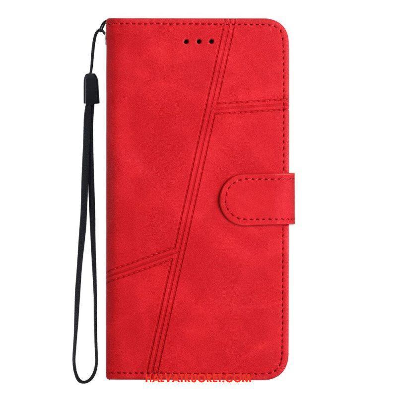 Nahkakotelo Xiaomi Redmi Note 12 5G Suojaketju Kuori Strappy Geometric Leather Style