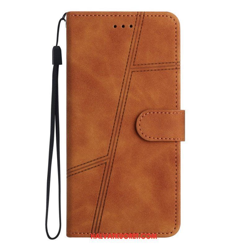 Nahkakotelo Xiaomi Redmi Note 12 5G Suojaketju Kuori Strappy Geometric Leather Style