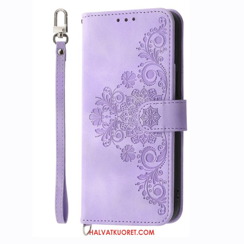 Nahkakotelo Xiaomi Redmi Note 14 4g Kukkakuvio Ja Hihnat