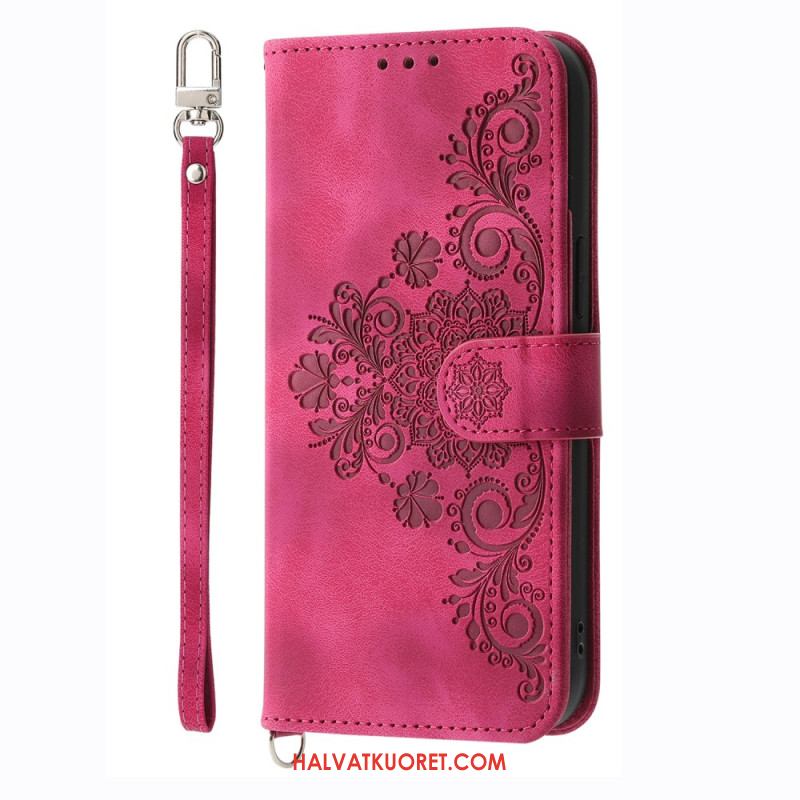 Nahkakotelo Xiaomi Redmi Note 14 4g Kukkakuvio Ja Hihnat