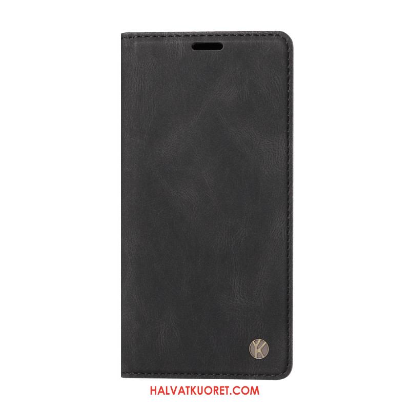 Nahkakotelo Xiaomi Redmi Note 14 4g Ykatu Ruskea Mokkanahkakuvio Suojakuori