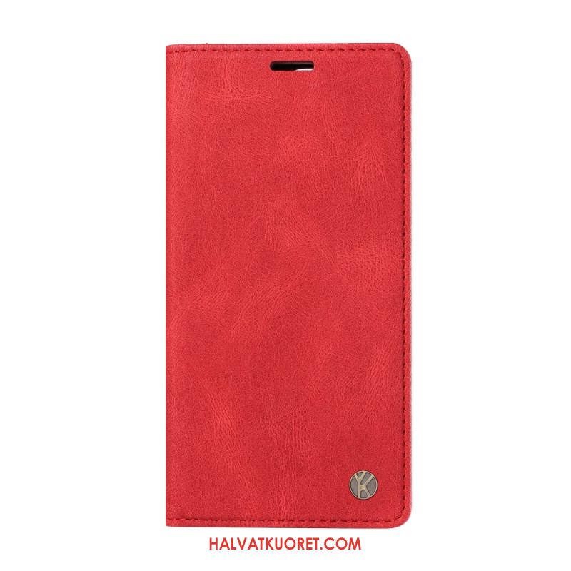 Nahkakotelo Xiaomi Redmi Note 14 4g Ykatu Ruskea Mokkanahkakuvio Suojakuori