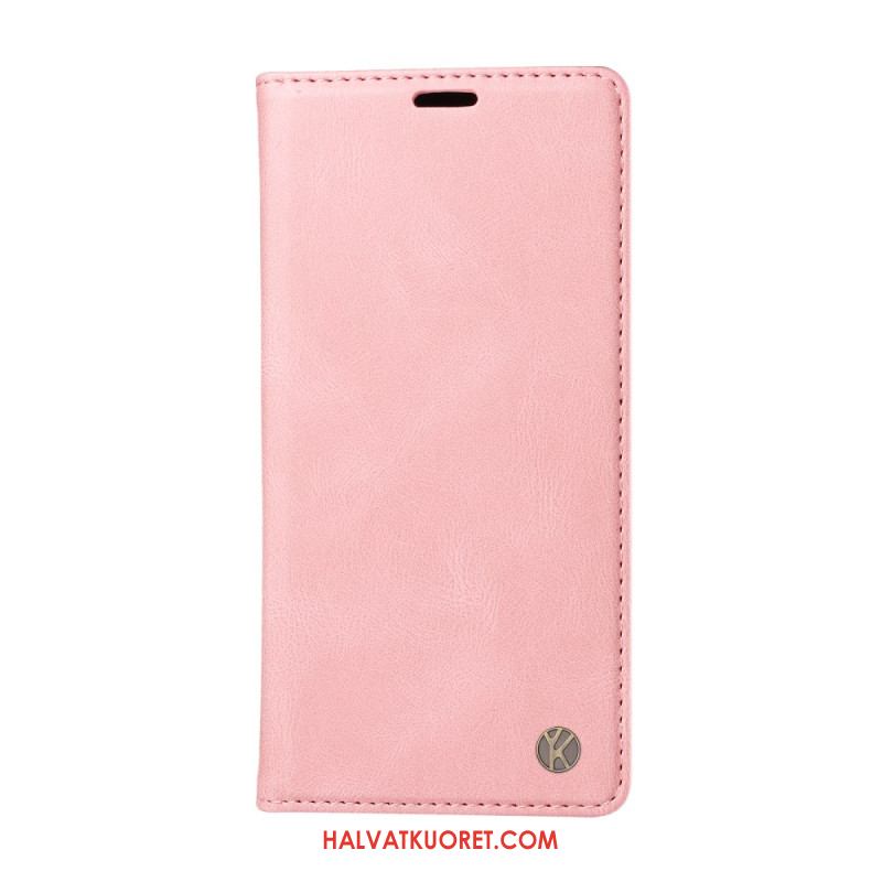 Nahkakotelo Xiaomi Redmi Note 14 4g Ykatu Ruskea Mokkanahkakuvio Suojakuori