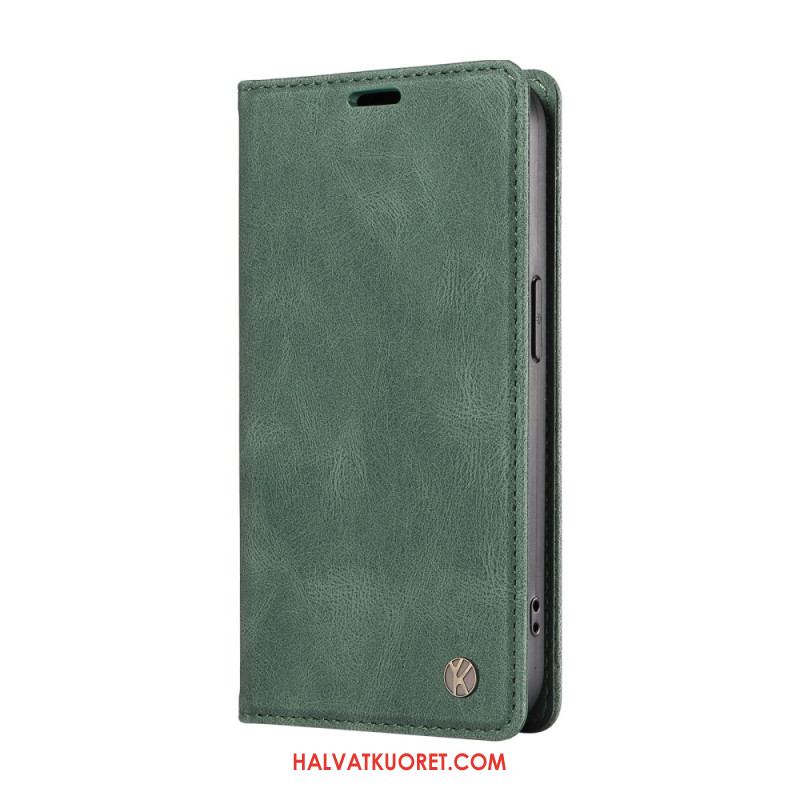 Nahkakotelo Xiaomi Redmi Note 14 4g Ykatu Ruskea Mokkanahkakuvio Suojakuori