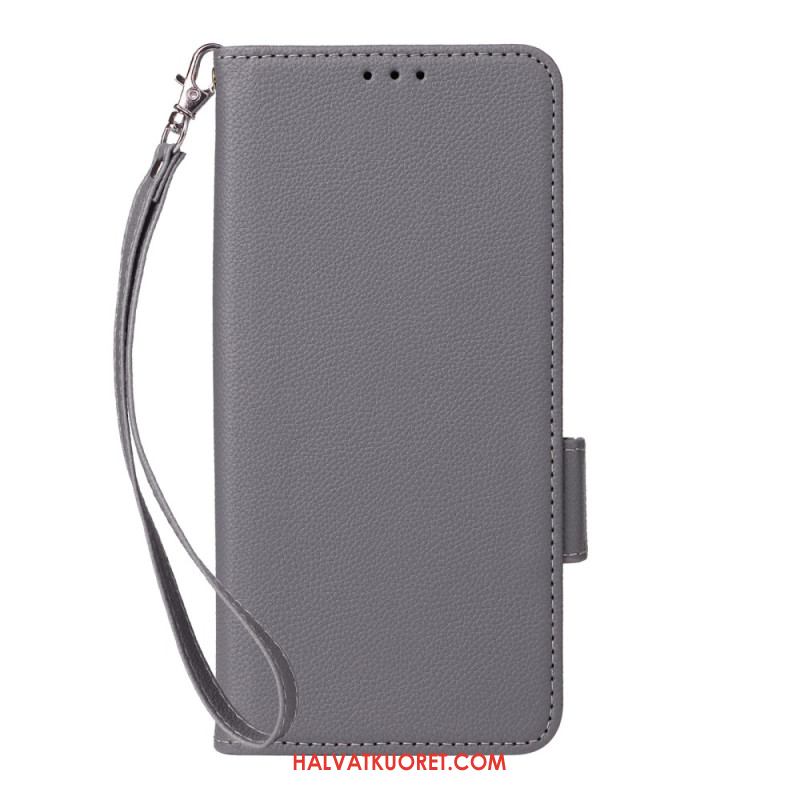 Nahkakotelo Xiaomi Redmi Note 15 Pro Plus 5g Litsi-keinonahka Hihnalla