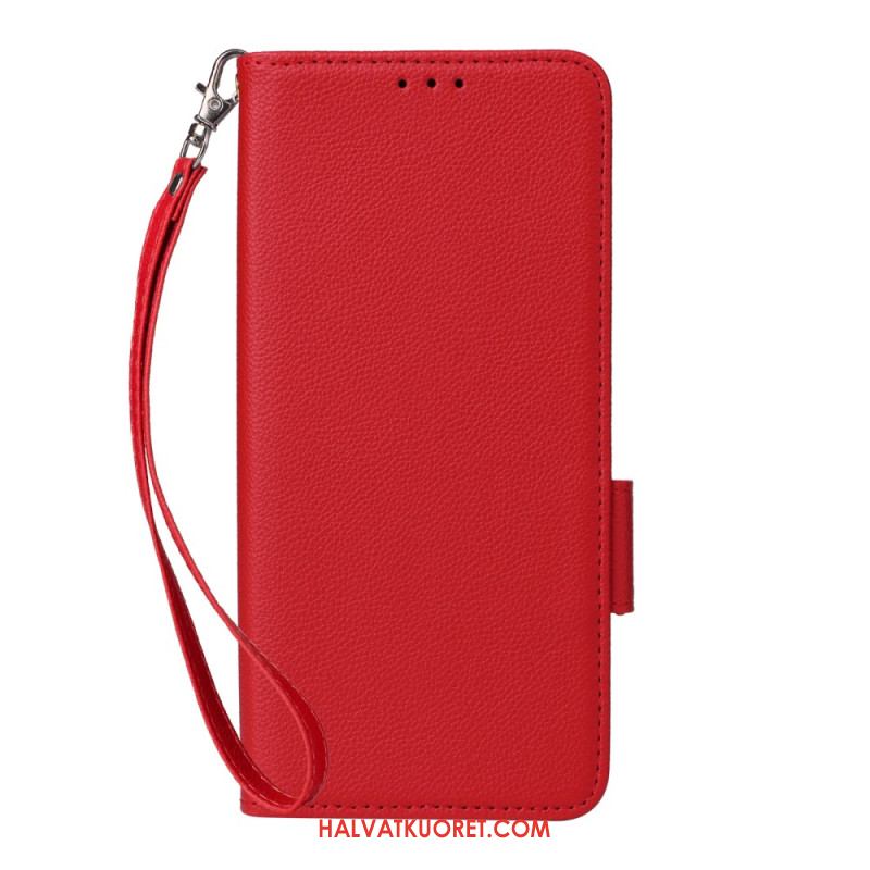 Nahkakotelo Xiaomi Redmi Note 15 Pro Plus 5g Litsi-keinonahka Hihnalla