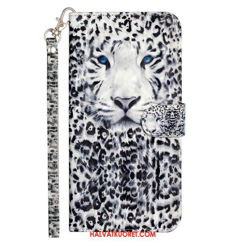 Nahkakotelo iPhone 15 Pro Suojaketju Kuori 3d-leopardi Hihnalla