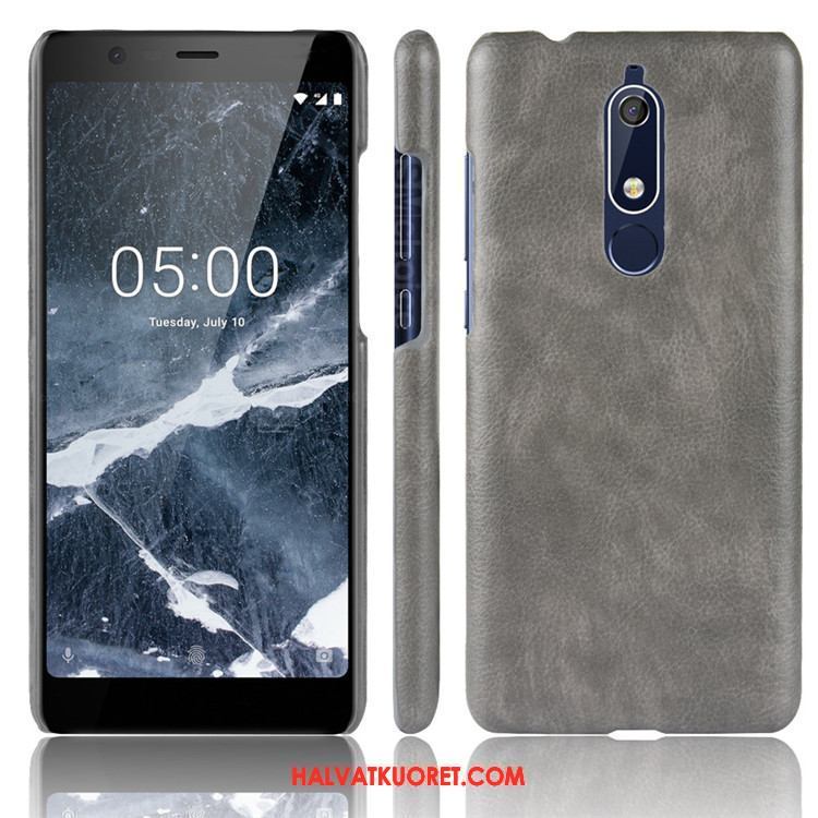 Nokia 5.1 Kuoret Litsi Kotelo, Nokia 5.1 Kuori Suojaus Nahka Braun