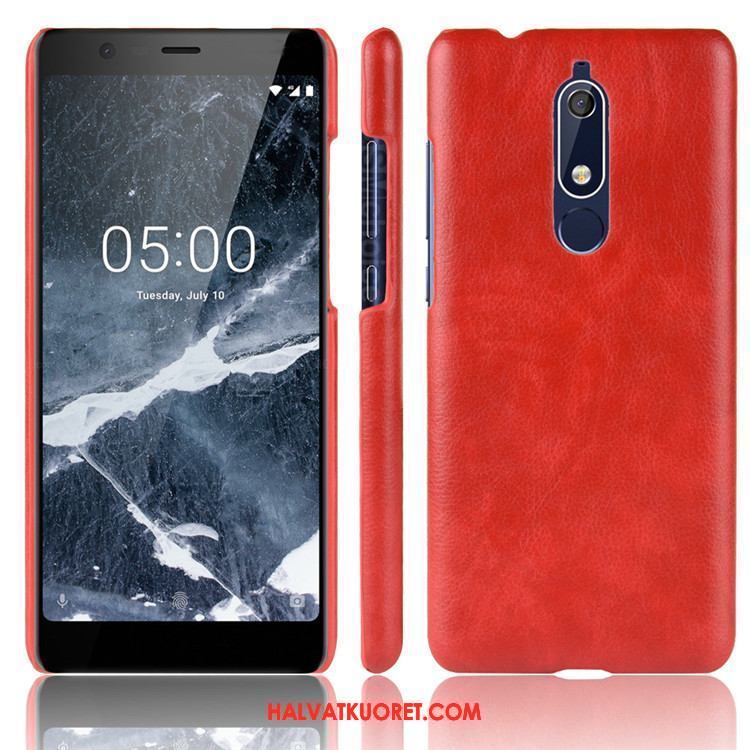 Nokia 5.1 Kuoret Litsi Kotelo, Nokia 5.1 Kuori Suojaus Nahka Braun