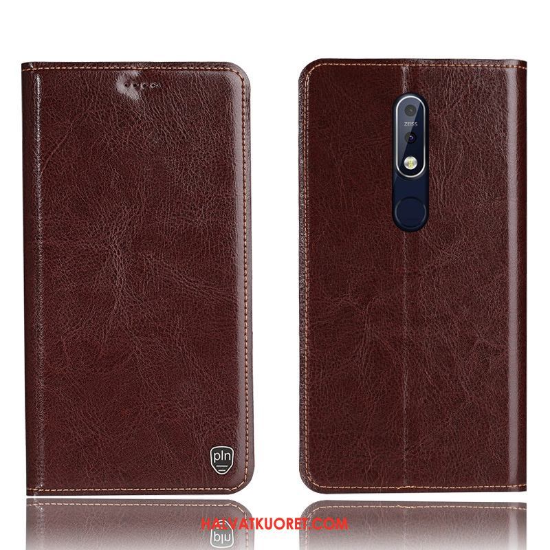 Nokia 7.1 Kuoret Nahkakotelo Kukkakuvio, Nokia 7.1 Kuori Harmaa Suojaus