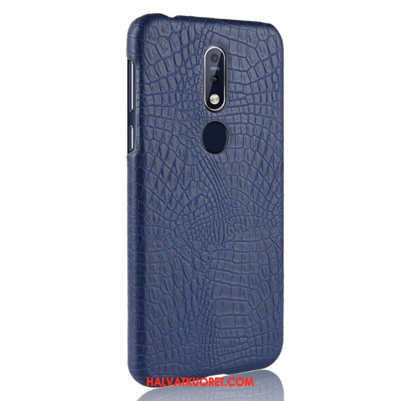 Nokia 7.1 Kuoret Sininen Pesty Suede Kukkakuvio, Nokia 7.1 Kuori Vuosikerta Kotelo