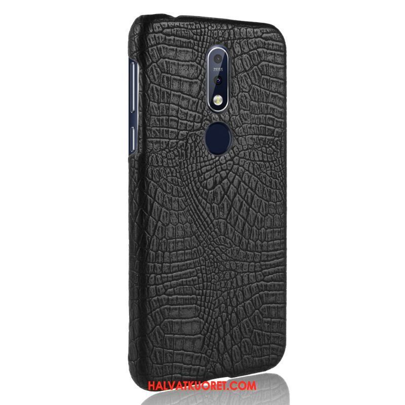 Nokia 7.1 Kuoret Sininen Pesty Suede Kukkakuvio, Nokia 7.1 Kuori Vuosikerta Kotelo