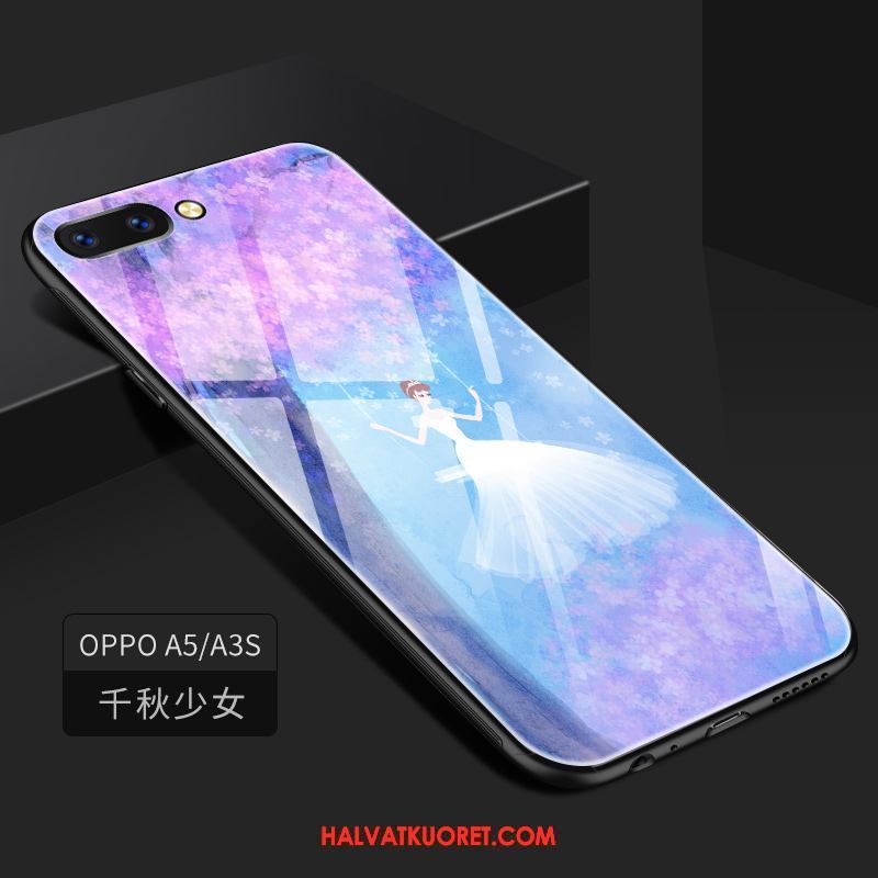Oppo A3s Kuoret Maalaus Silikoni Lasi, Oppo A3s Kuori Suojaus Karkaisu