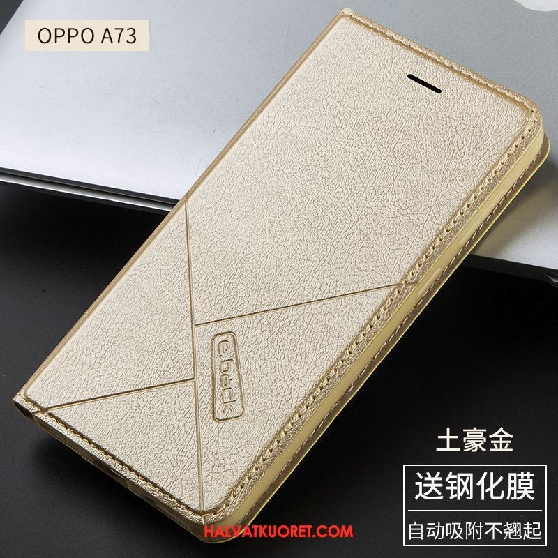 Oppo A73 Kuoret Nahkakotelo Kulta Puhelimen, Oppo A73 Kuori Suojaus