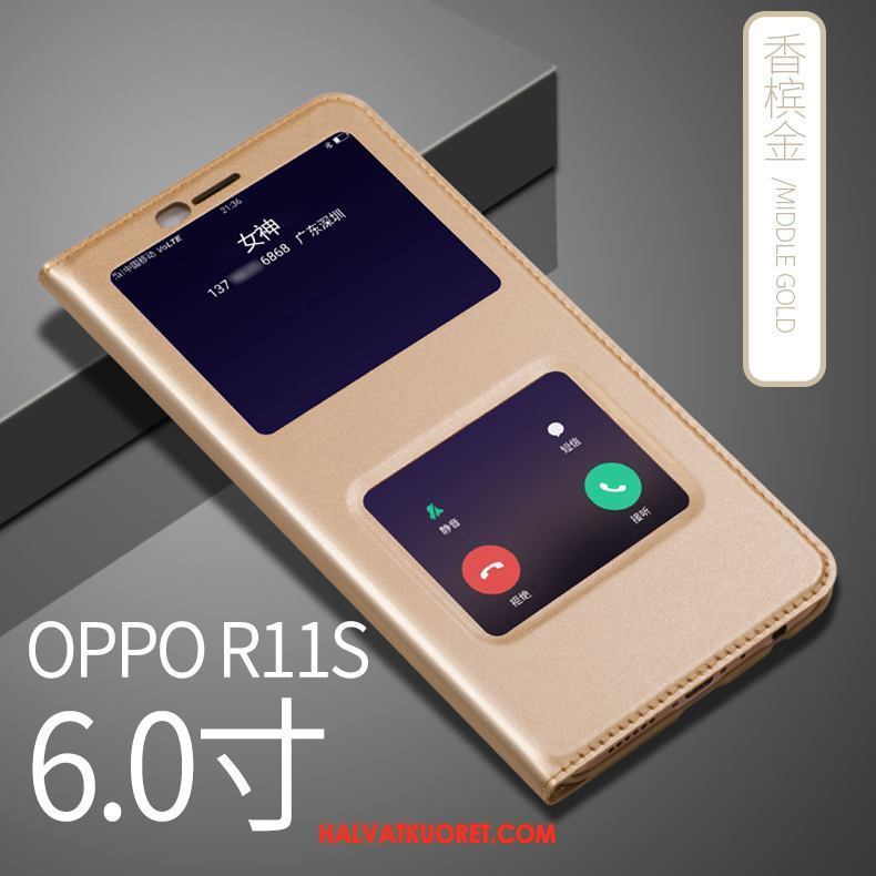 Oppo R11s Kuoret Nahkakotelo Kulta, Oppo R11s Kuori Suojaus Puhelimen