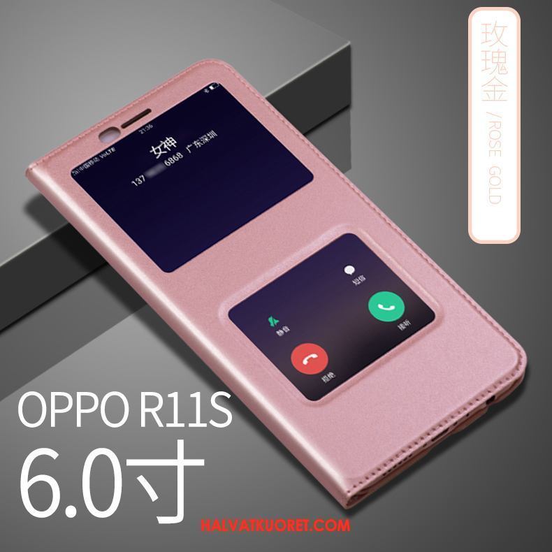 Oppo R11s Kuoret Nahkakotelo Kulta, Oppo R11s Kuori Suojaus Puhelimen