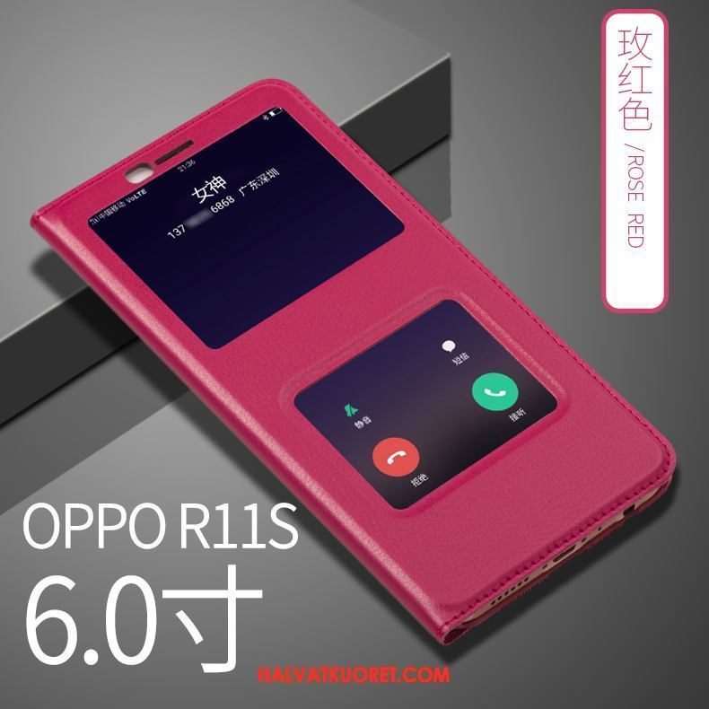 Oppo R11s Kuoret Nahkakotelo Kulta, Oppo R11s Kuori Suojaus Puhelimen