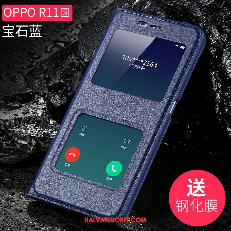 Oppo R11s Kuoret Pesty Suede Karkaisu Kova, Oppo R11s Kuori Tummansininen Muokata