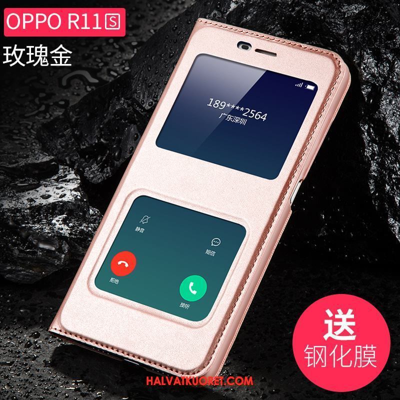 Oppo R11s Kuoret Pesty Suede Karkaisu Kova, Oppo R11s Kuori Tummansininen Muokata