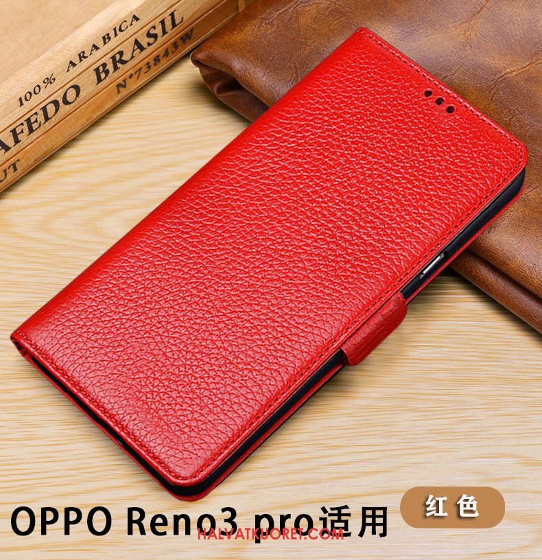 Oppo Reno 3 Pro Kuoret Suojaus Lehmä Murtumaton, Oppo Reno 3 Pro Kuori Nahkakotelo Braun