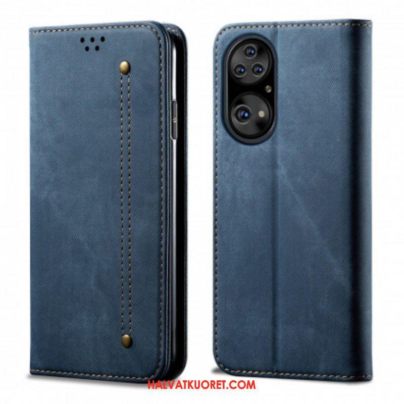 Puhelinkuoret Huawei P50 Pro Kotelot Flip Faux Leather Jeans Texture