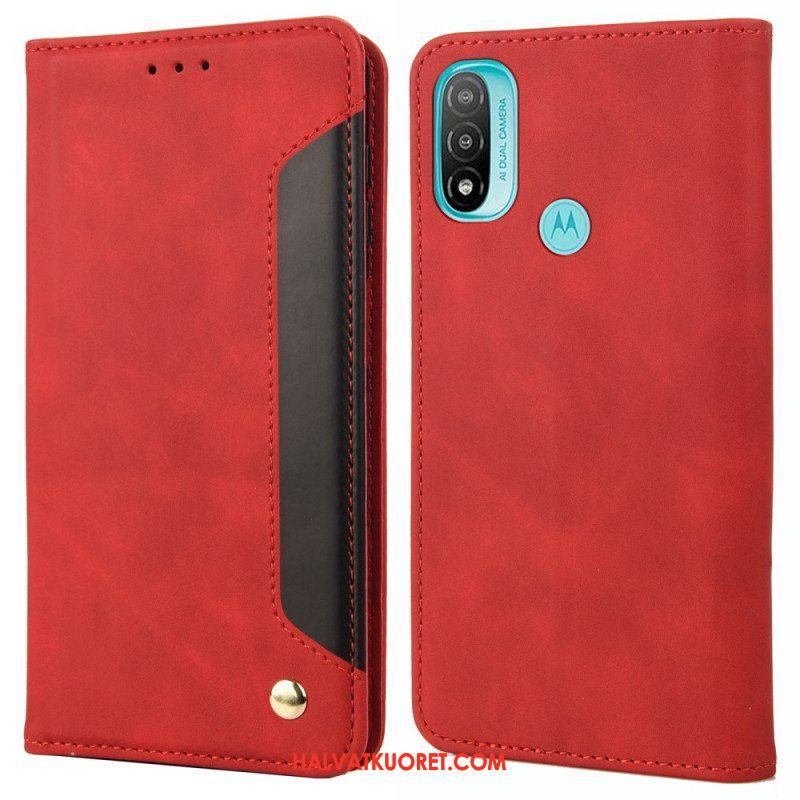 Puhelinkuoret Moto E40 / E30 / E20 Kotelot Flip Kaksisävyinen Business Leather -efekti