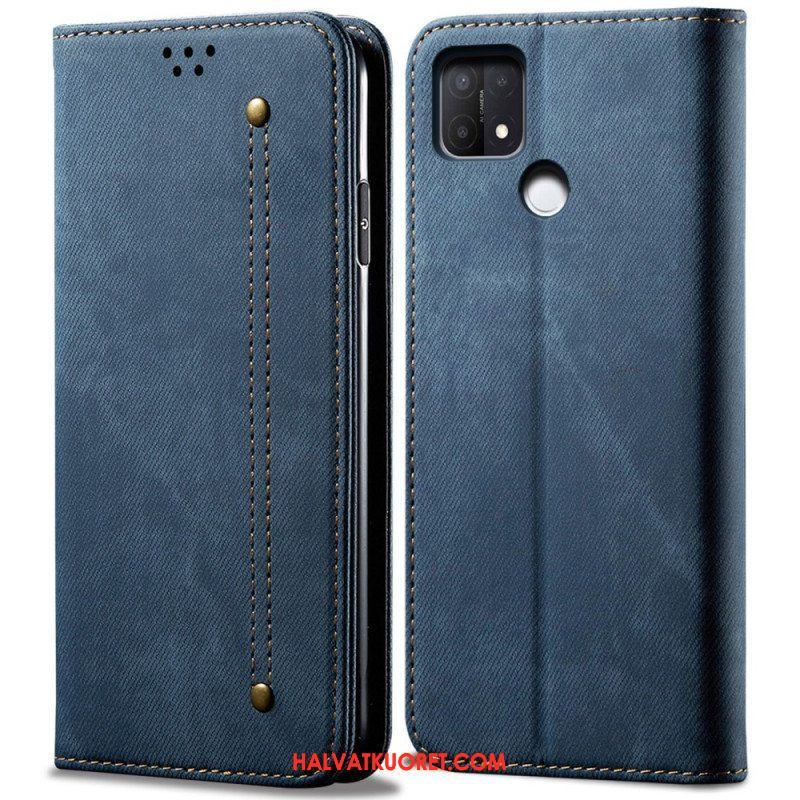 Puhelinkuoret Oppo A15 Kotelot Flip Denim Kangas