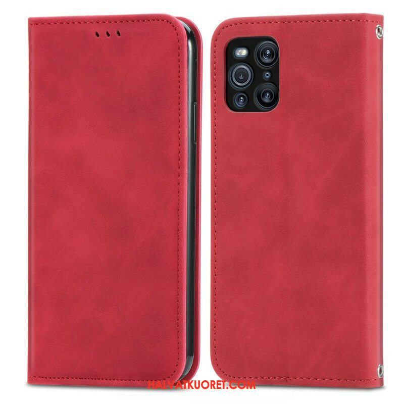 Puhelinkuoret Oppo Find X3 Pro Kotelot Flip Vintage Keinonahkaa