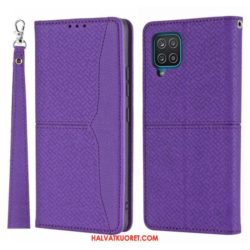 Puhelinkuoret Samsung Galaxy M12 / A12 Suojaketju Kuori Kotelot Flip Strappy Woven Leather Style