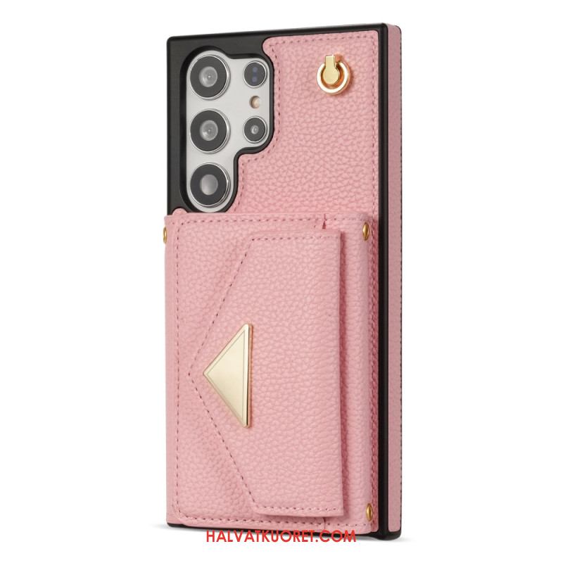 Puhelinkuoret Samsung Galaxy S25 Ultra 5g Nahkaefekti Korttikotelolla Ja Hihnalla